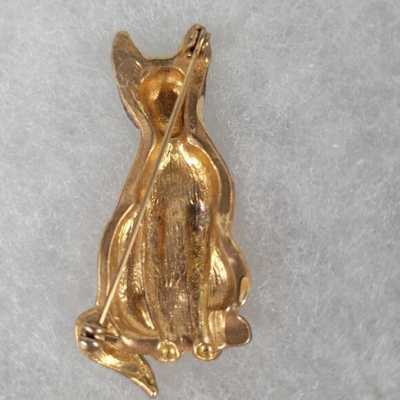 Vintage Siamese Cat Enamel Swirl Blue Rhinestone Eye Gold Tone Classic Brooch - Picture 2 of 2